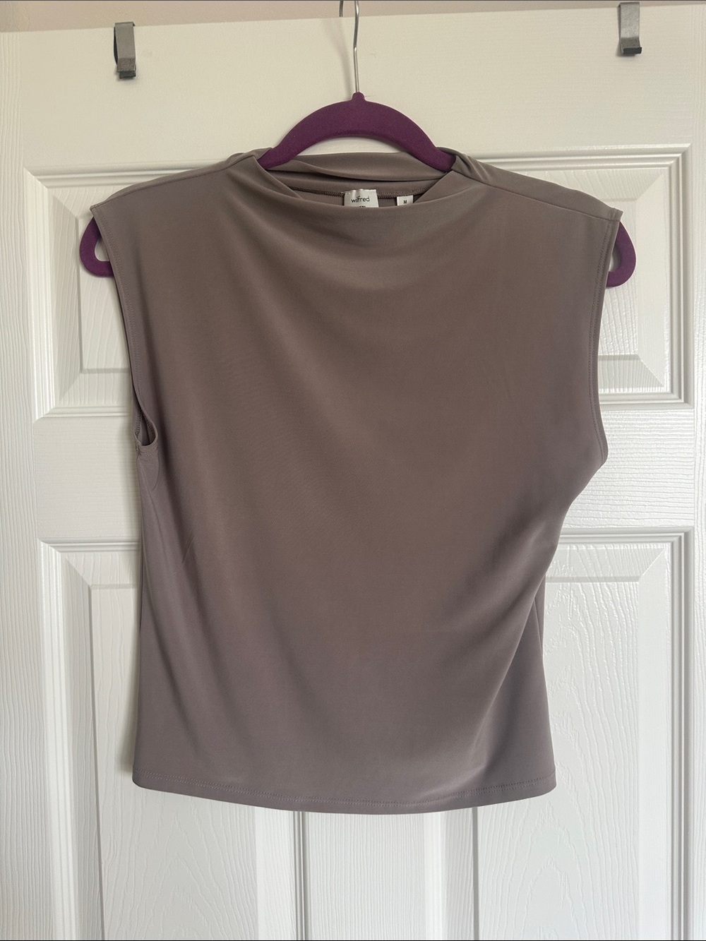 ARITZIA Wilfred Sleeveless Mock Neck Tank in Taupe
